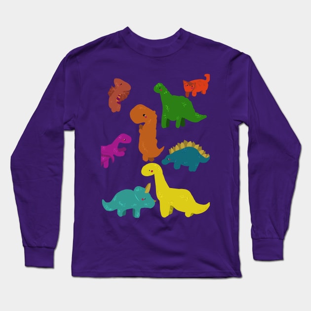 Cute Dino pattern illustration - procreate Long Sleeve T-Shirt by Thedisc0panda